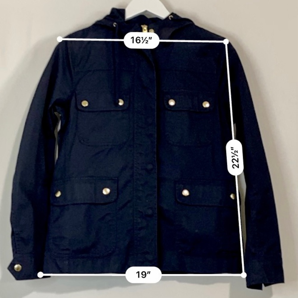 J. Crew Women’s Lightweight Military Style Hooded Jacket Navy Blue Small FLAW - Picture 5 of 10